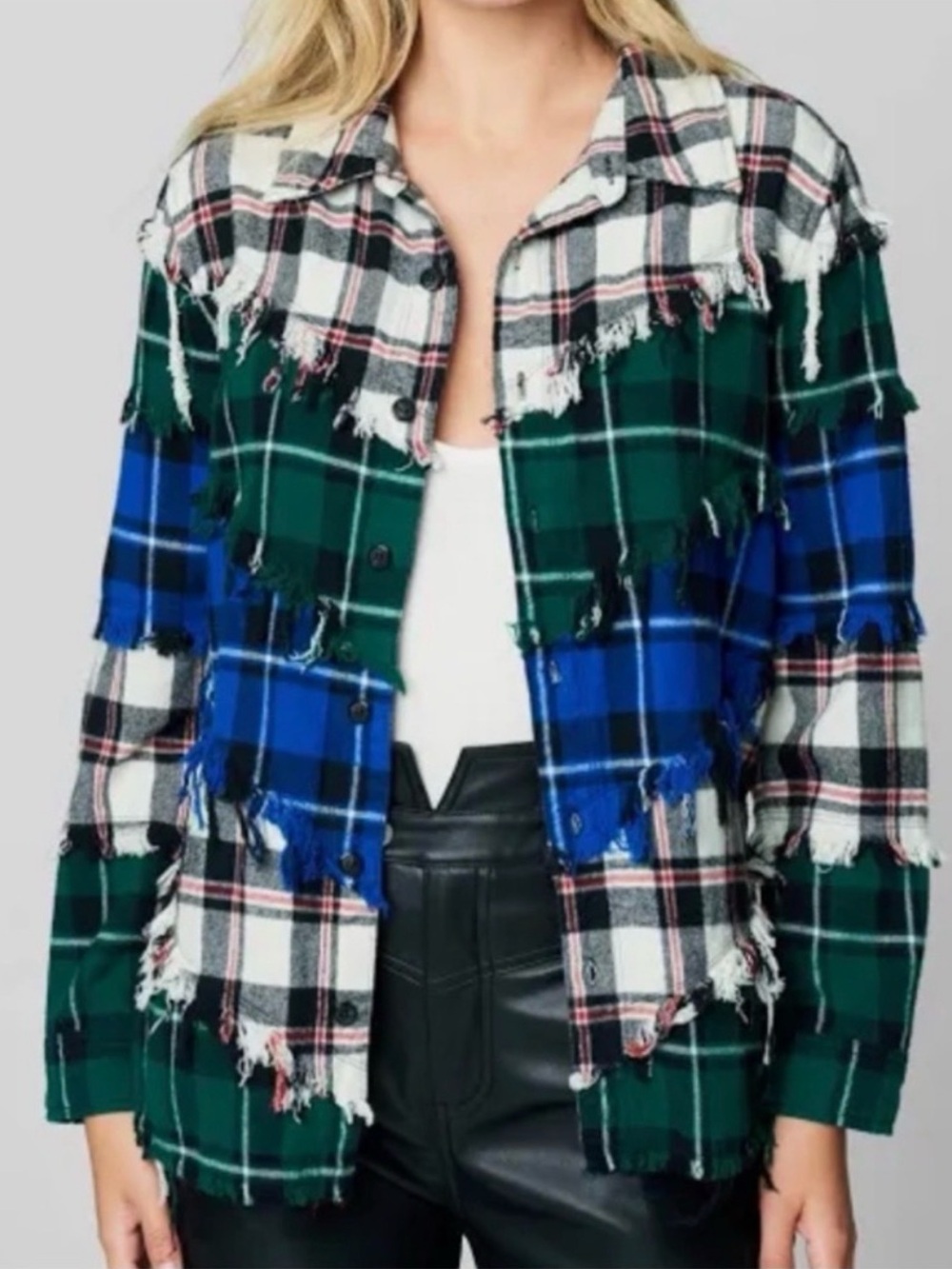Blank NYC | Frayed Multi-Color Plaid Button-Up Jacket | NWT